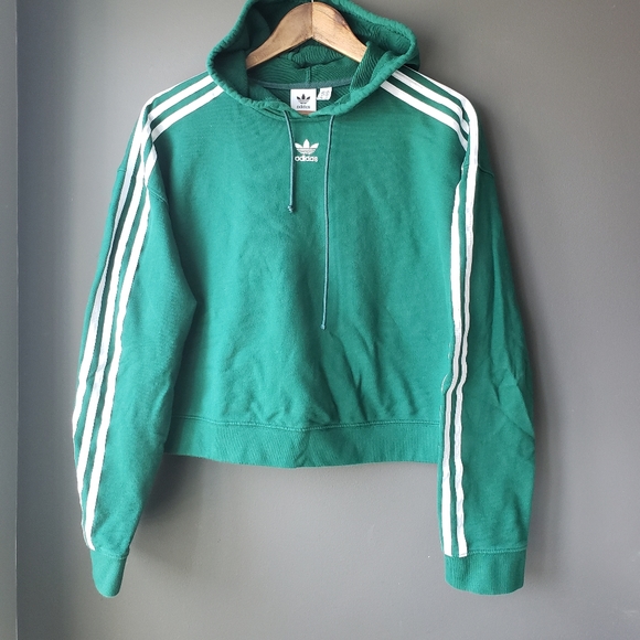 Adidas cropped hoodie sweatshirt green stripes - Picture 3 of 3